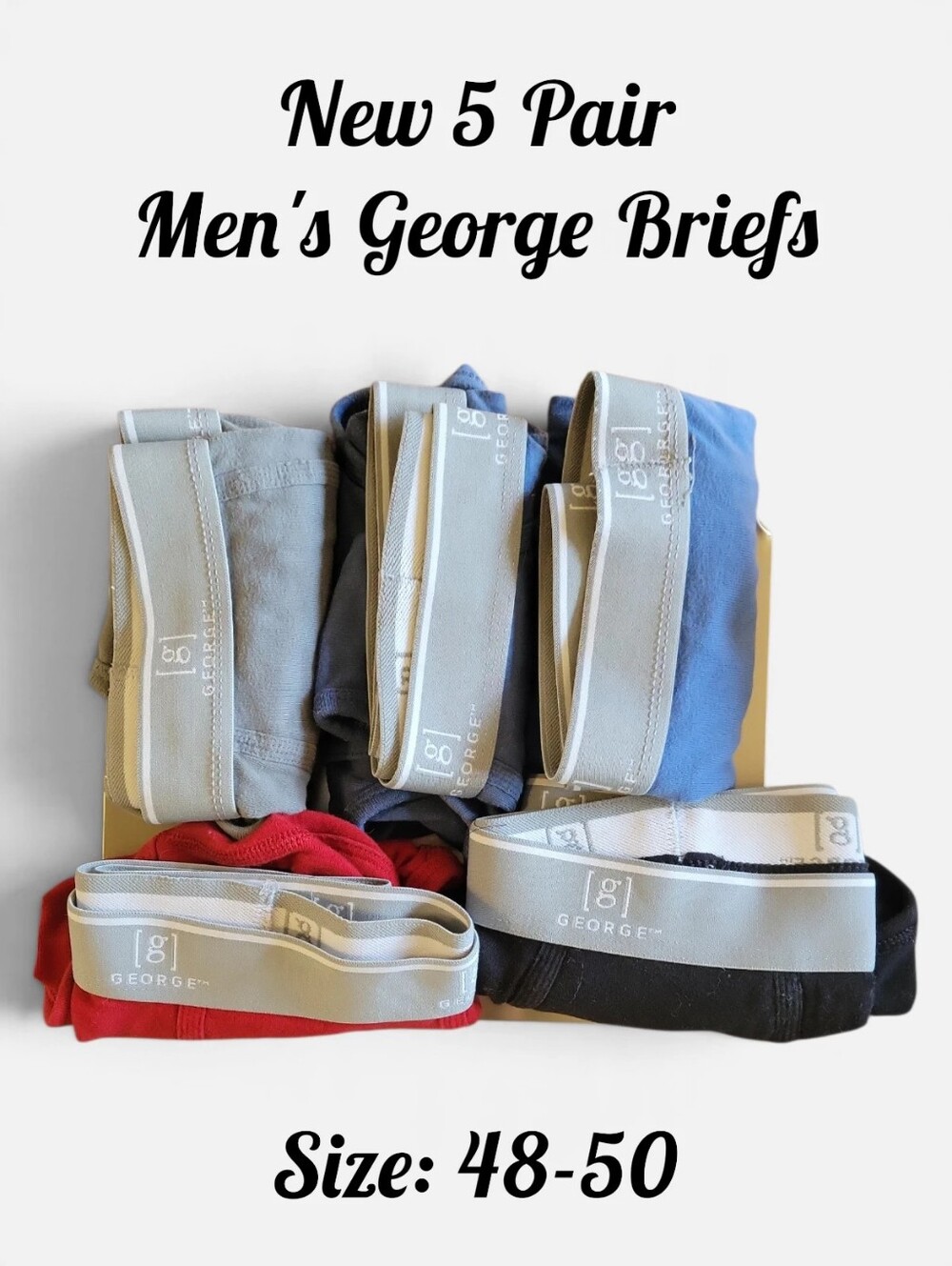 New 5 Pack Men's George Briefs Size 48-50 Assorted Colors NWT